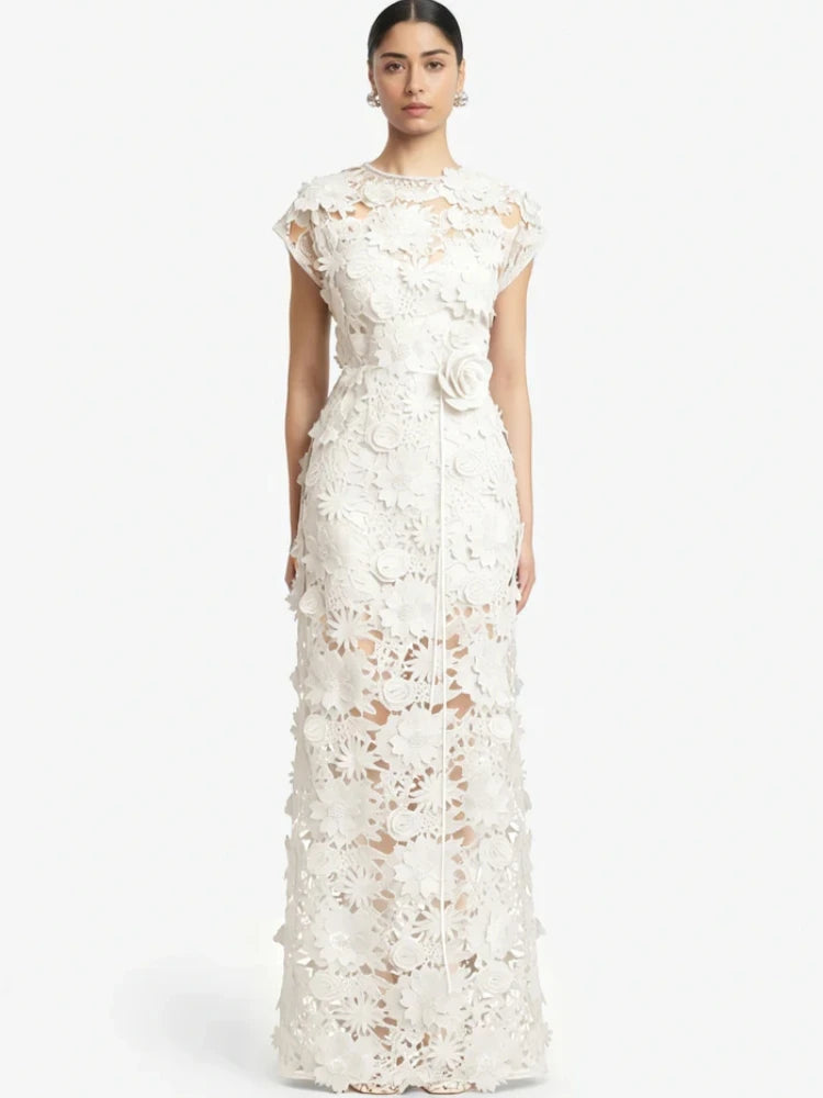 Trend4us Luxe 3D Floral Appliqué Sheer Evening Gown