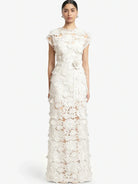 Trend4us Luxe 3D Floral Appliqué Sheer Evening Gown