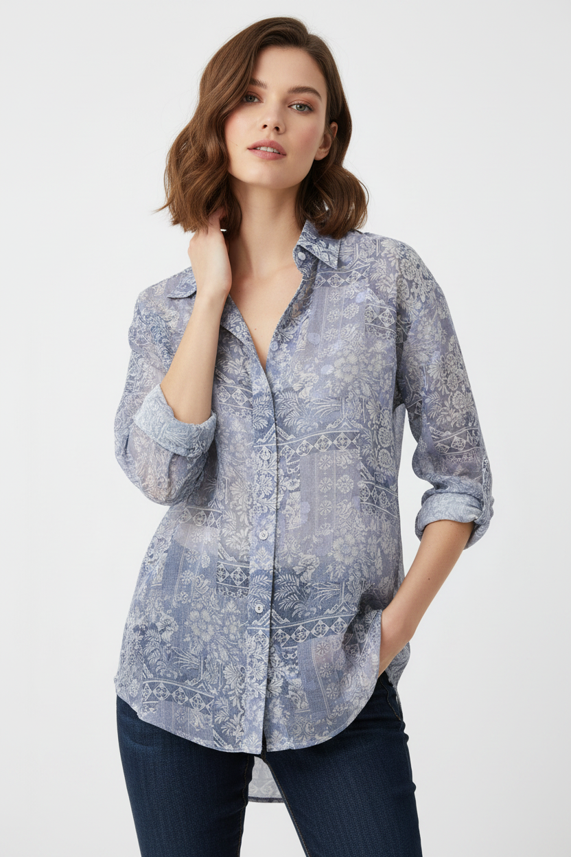Trend4us Vintage Sheer Streetwear Button-Up Blouse