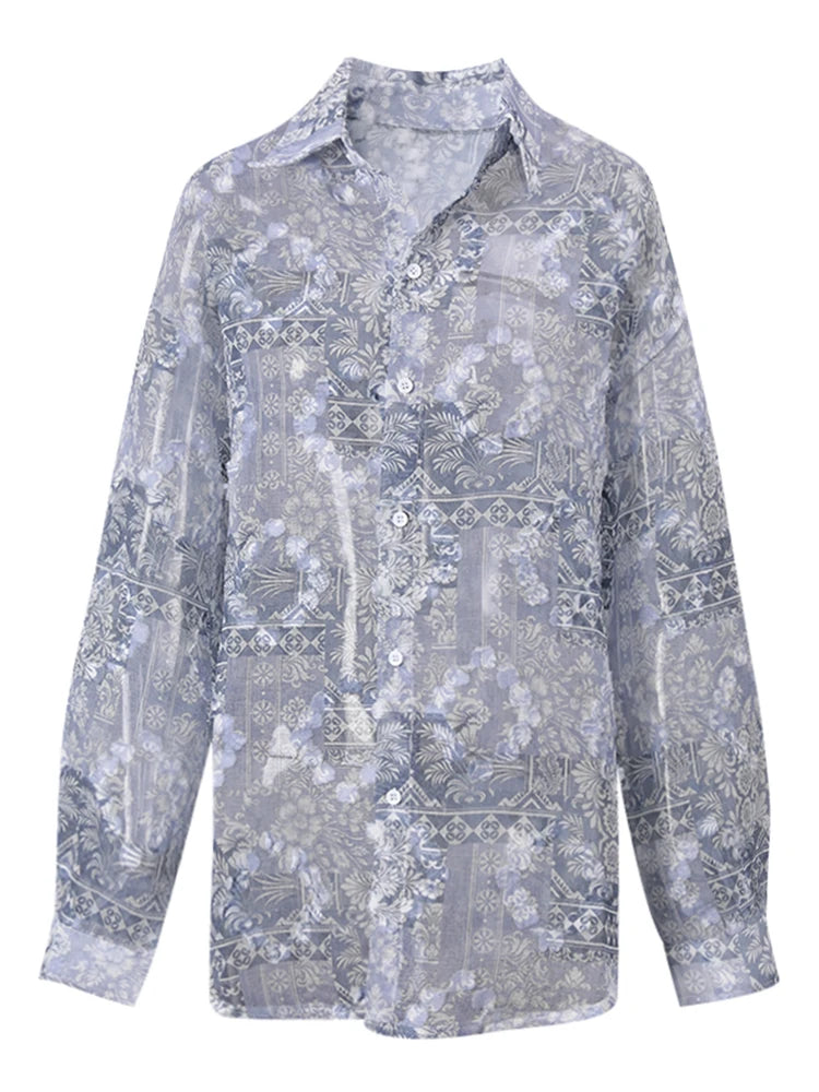 Trend4us Vintage Sheer Streetwear Button-Up Blouse