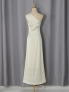 Trend4us Luxe Satin Fringe Shawl One-Shoulder Evening Dress