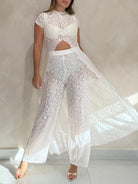 Trend4us Luxe Sheer Lace Cutout Top & Wide-Leg Pants Set