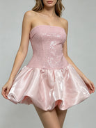 Trend4us Luxe Strapless Sequin Bubble Hem Mini Dress