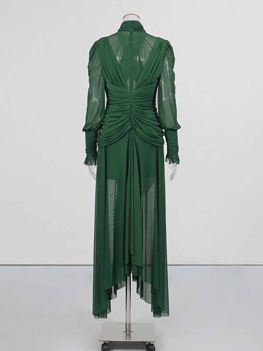 Trend4us Luxe Sheer Draped Illusion High-Neck Evening Gown