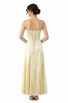 Satin Lace-Up Corset Maxi Dress — Women's V-Neck A-Line | Trend4us