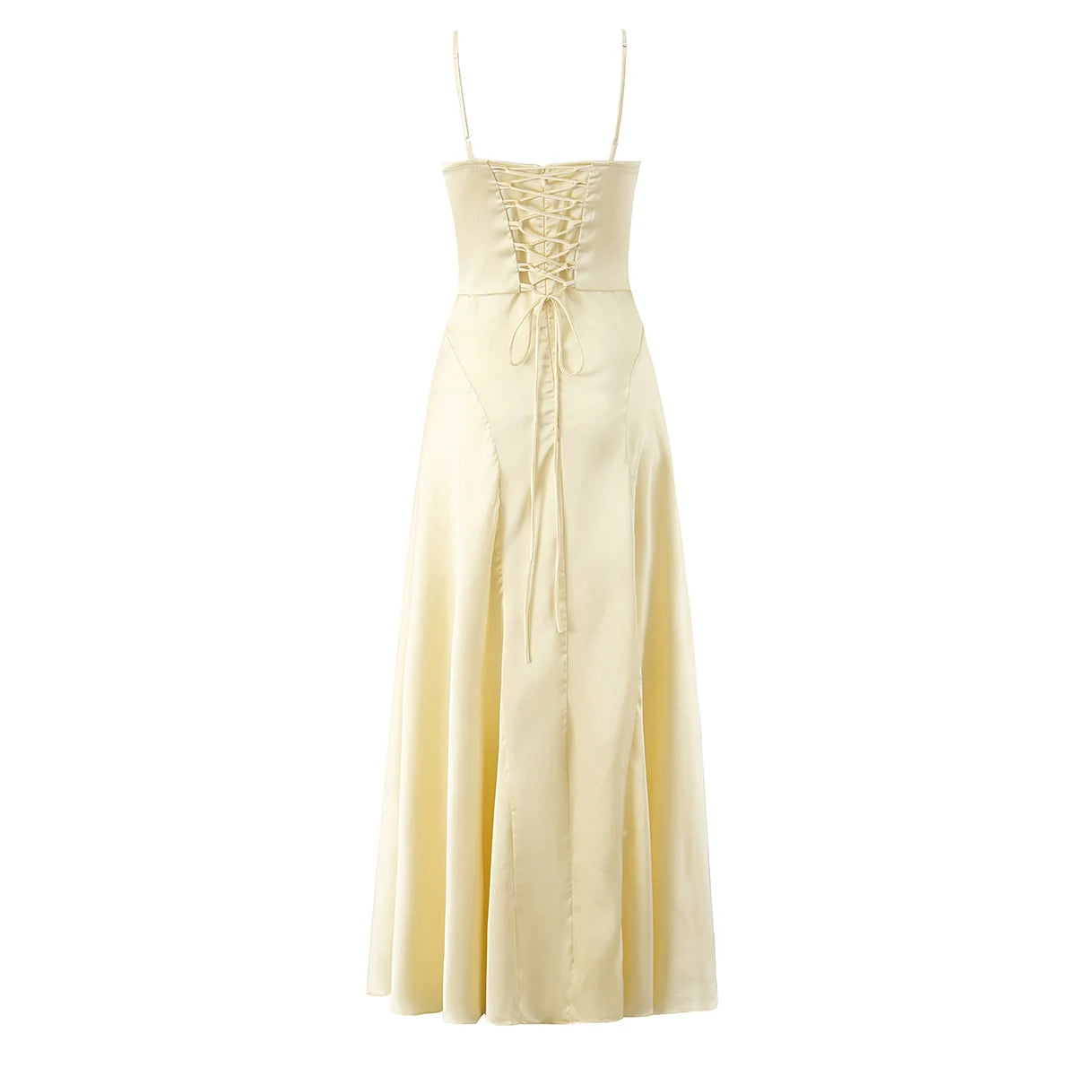 Satin Lace-Up Corset Maxi Dress — Women's V-Neck A-Line | Trend4us