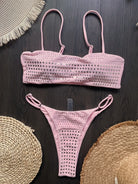Trend4us Luxe Rhinestone Bandeau Bikini Set in pink