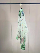 Trend4us Luxe Sheer Floral Embroidered Button-Up Blouse in Mint Green