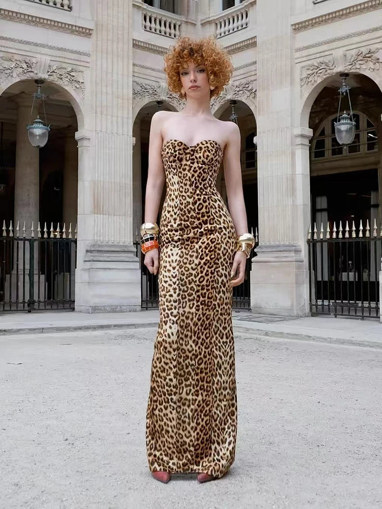 strapless leopard maxi dress strapless leopard maxi dress Diala Leopard Maxi Dress