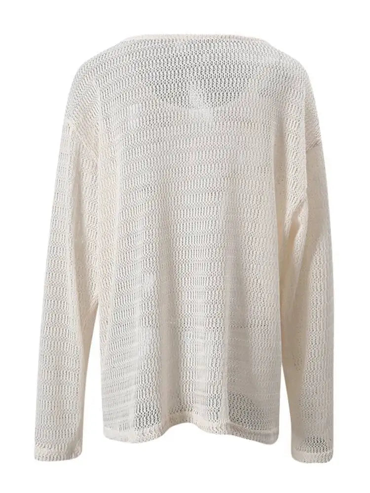 Trend4us Sheer Knit Long Sleeve Top – Women's Lightweight Sweater