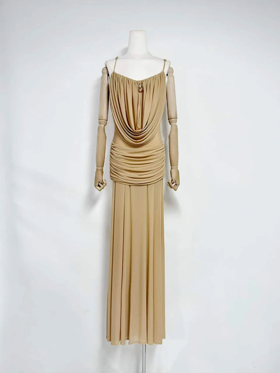 Trend4us Luxe Draped Cowl Sheer Maxi Dress