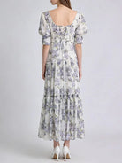 Purple floral lace-up back maxi dress back view