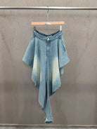 Trend4us Luxe Asymmetrical Denim Crop Top & Draped Skirt Set in blue