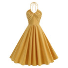 Trend4us Vintage Halter Ruched Summer Fit & Flare Dress gold