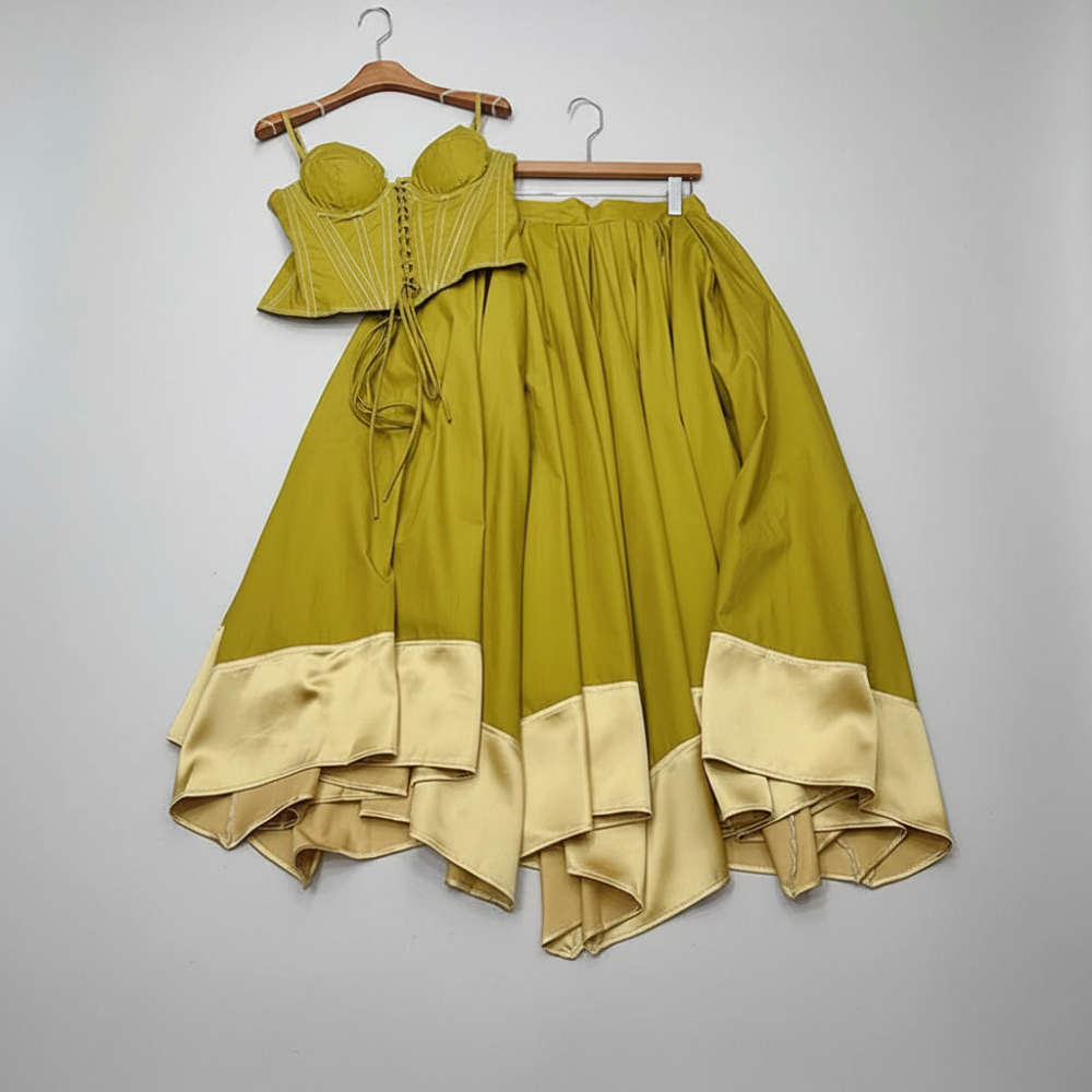 Trend4us Vintage Corset Crop Top & Satin Hem Maxi Skirt Set
