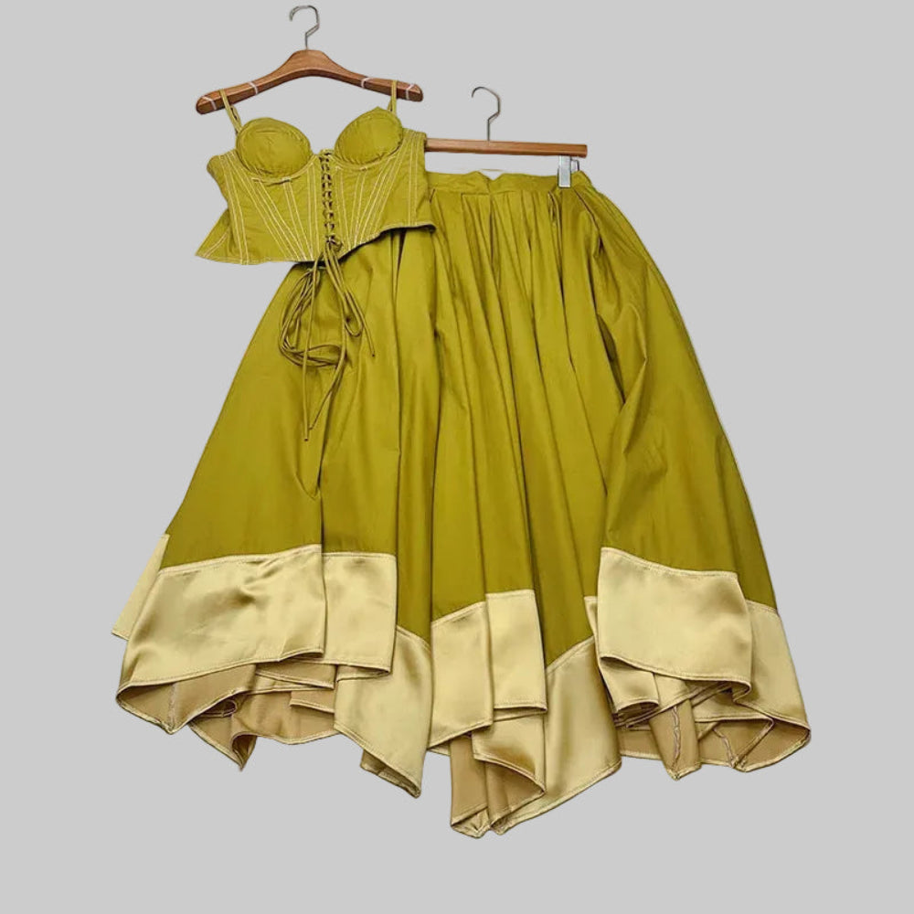 Trend4us Vintage Corset Crop Top & Satin Hem Maxi Skirt Set