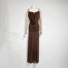Trend4us Luxe Draped Cowl Sheer Maxi Dress - Coffee