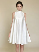 Trend4us Elegant Satin High Neck Swing Mini Dress