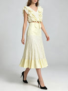 Trend4us Luxe Eyelet Lace Ruffle Crop Top & Midi Skirt Set