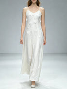 Trend4us Luxe Floral Appliqué Open-Back Maxi Dress - White