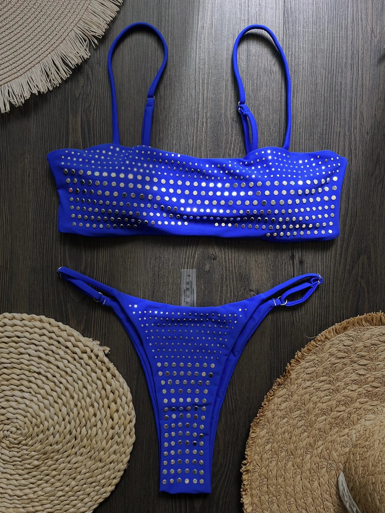 Trend4us Luxe Rhinestone Bandeau Bikini Set in blue