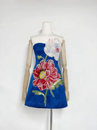 Trend4us Luxe Floral Appliqué Strapless High Waist Mini Dress