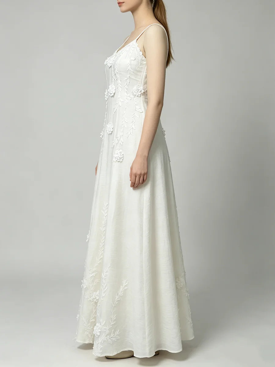 Trend4us Luxe Floral Appliqué Open-Back Maxi Dress
