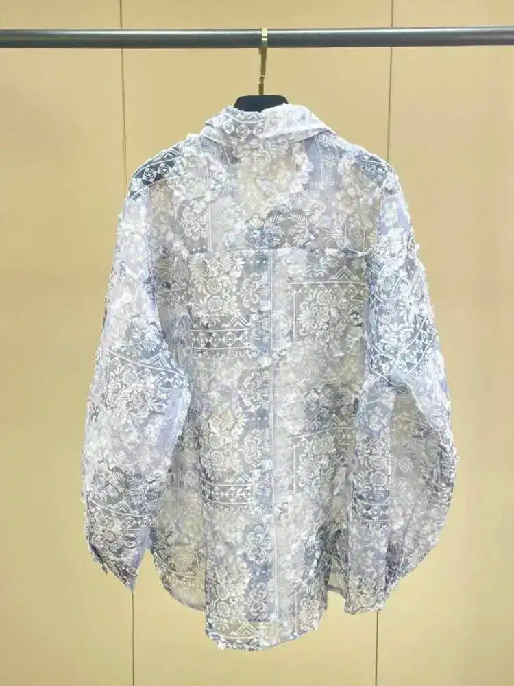 Trend4us Vintage Sheer Streetwear Button-Up Blouse