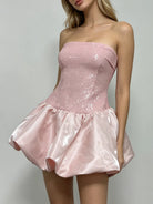 Trend4us Luxe Strapless Sequin Bubble Hem Mini Dress