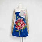 Trend4us Luxe Floral Appliqué Strapless High Waist Mini Dress - Blue