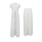 Trend4us Luxe Sheer Lace Cutout Top & Wide-Leg Pants Set - White