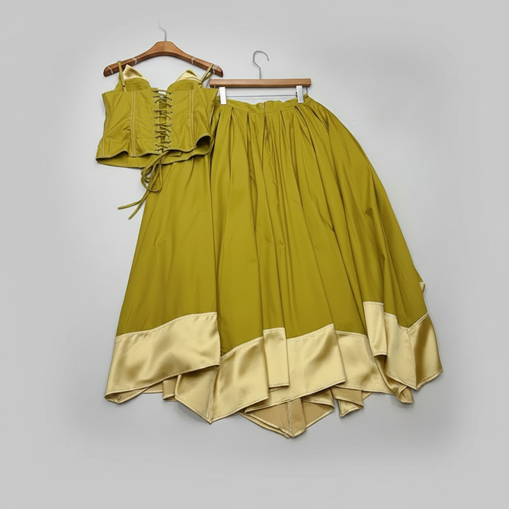 Trend4us Vintage Corset Crop Top & Satin Hem Maxi Skirt Set