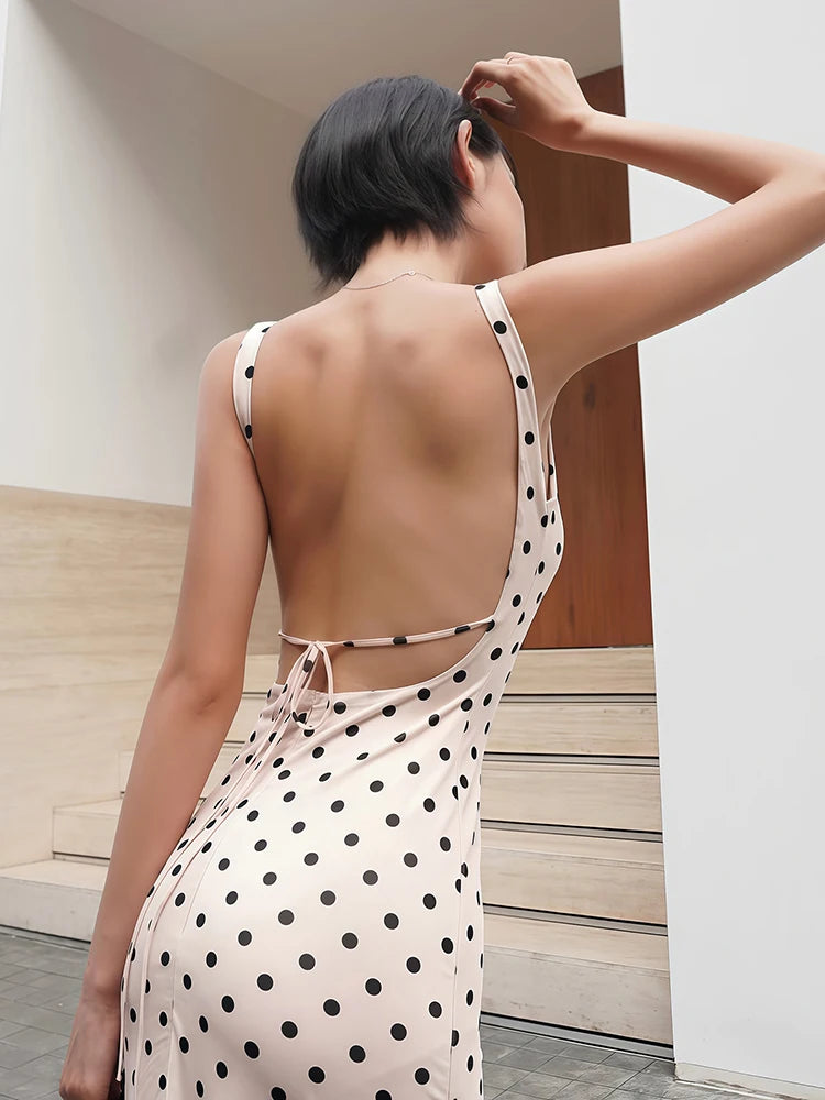 Trend4us Elegant Polka Dot Open-Back Maxi Dress
