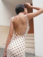 Trend4us Elegant Polka Dot Open-Back Maxi Dress