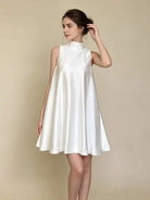 Trend4us Elegant Satin High Neck Swing Mini Dress