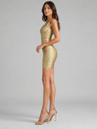 Trend4us Luxe Metallic Sculpted Bandage Mini Dress