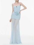 Trend4us Luxe Draped Cowl Sheer Maxi Dress