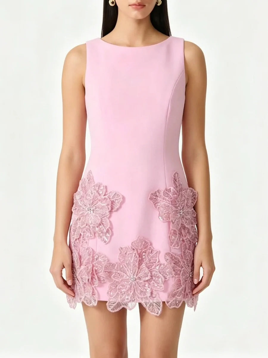 Trend4us Luxe Floral Appliqué Sleeveless Mini Dress