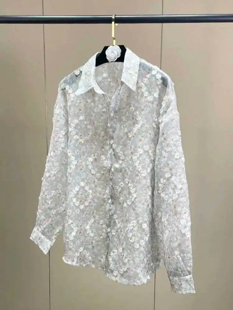 Trend4us Vintage Sheer Streetwear Button-Up Blouse