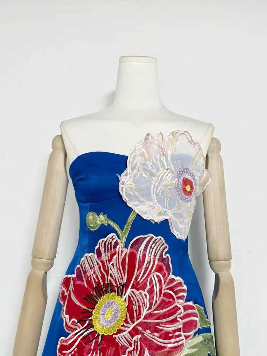 Trend4us Luxe Floral Appliqué Strapless High Waist Mini Dress