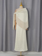 Trend4us Luxe Satin Fringe Shawl One-Shoulder Evening Dress