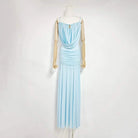Trend4us Luxe Draped Cowl Sheer Maxi Dress - Blue