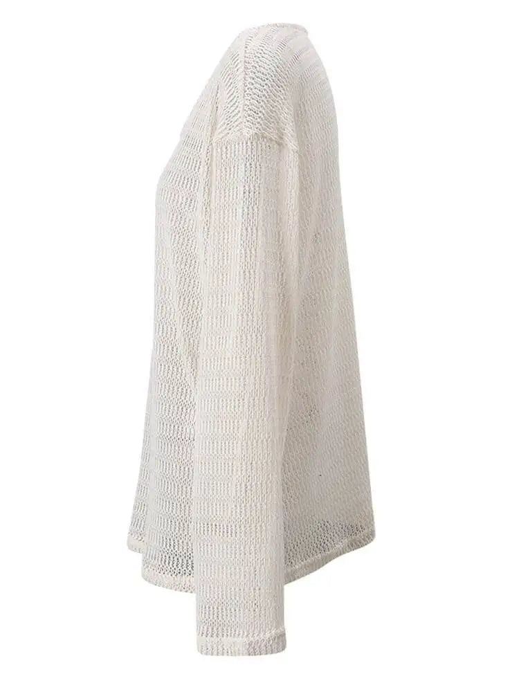 Trend4us Sheer Knit Long Sleeve Top – Women's Lightweight Sweater