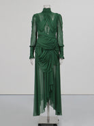 Trend4us Luxe Sheer Draped Illusion High-Neck Evening Gown