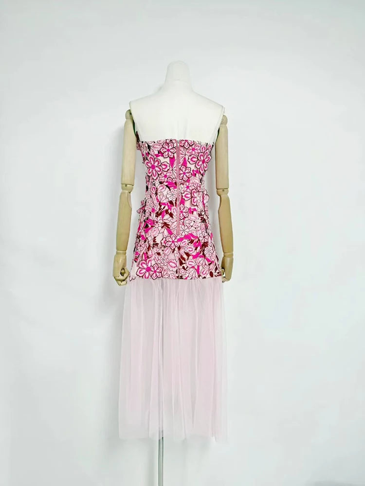 Trend4us Luxe 3D Floral Embroidered Strapless Illusion Evening Dress