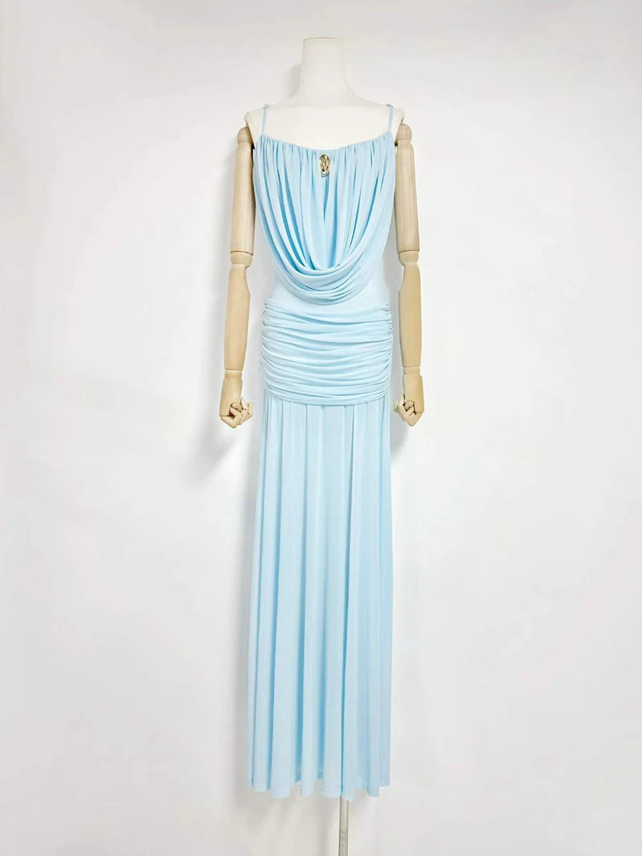 Trend4us Luxe Draped Cowl Sheer Maxi Dress