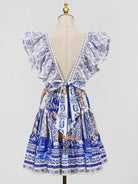 Trend4us Luxe Mediterranean Print Ruffle Mini Dress