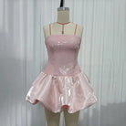 Trend4us Luxe Strapless Sequin Bubble Hem Mini Dress - Pink