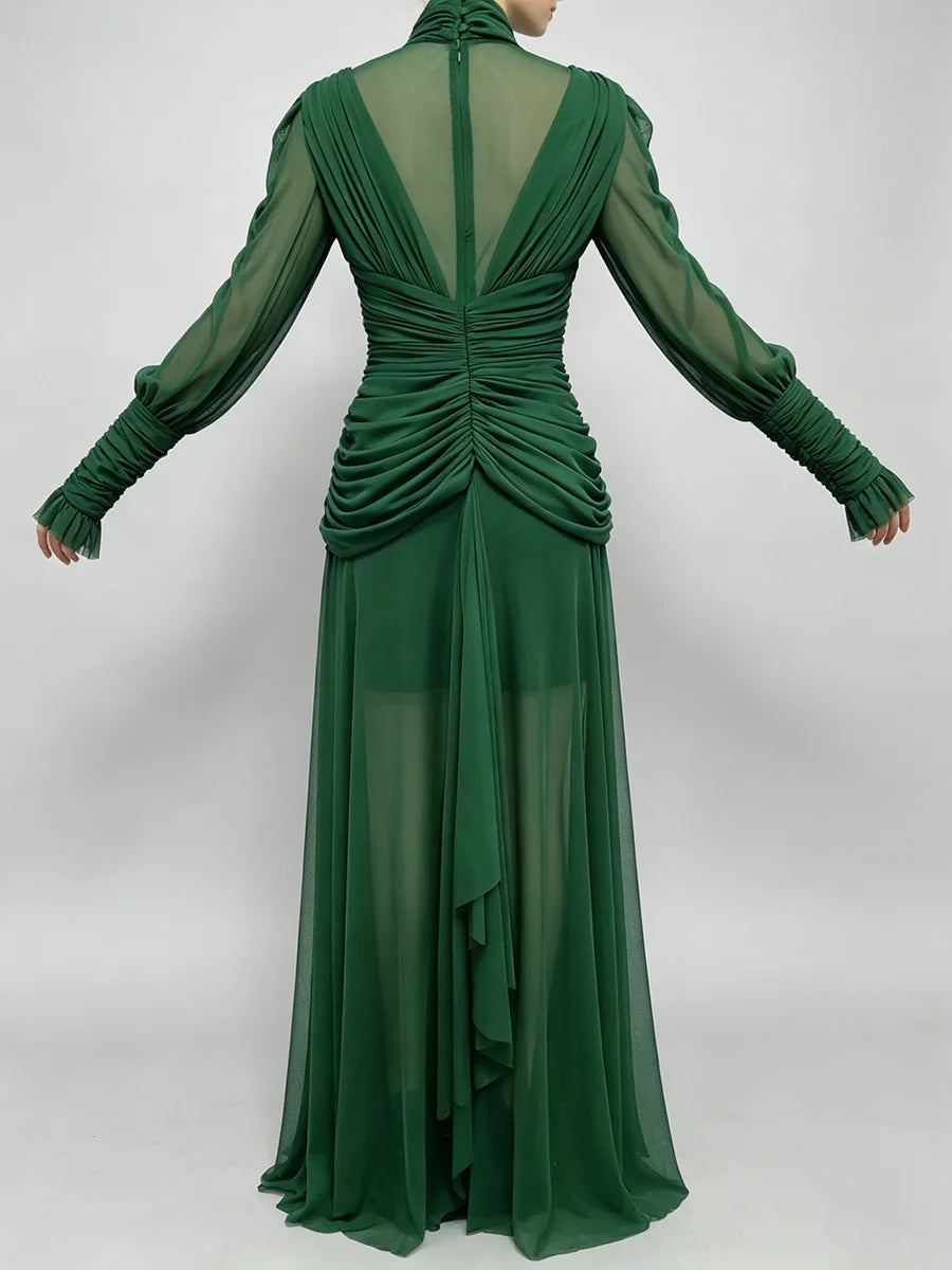 Trend4us Luxe Sheer Draped Illusion High-Neck Evening Gown