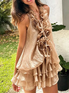 Trend4us Luxe 3D Rosette Ruffle Blouse & Layered Shorts Set